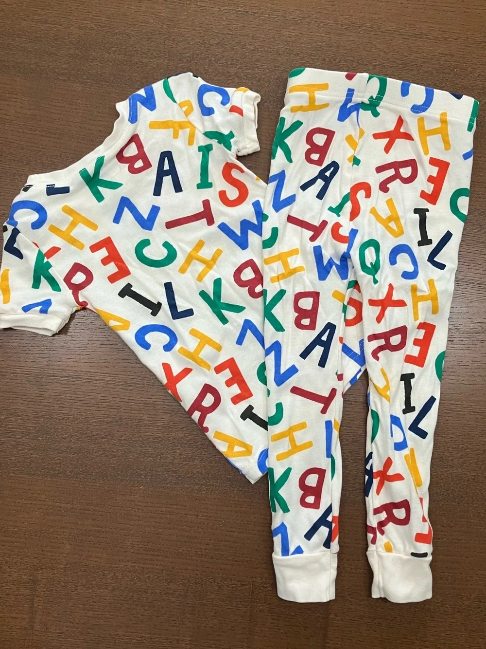 Old Navy White Pajama Set with Multicolor Alphabet Print Cotton